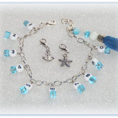 Reihenzähler Kette mit 2 Charms von 1 - 9 bzw. 99, Maschenzähler maritim Anker Seestern Quaste