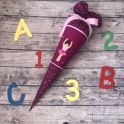 zauberhafte Schultüte Zuckertüte aus Stoff in Beere mit Ballerina und Glitzer