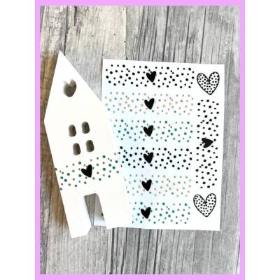 Rub Ons I Rub-On MODERN "DECO-STRIPES HERZ/PUNKTE" A6, Motivfarbe schw./bunt, Transfers z.B. f. Raysin / Kerafl