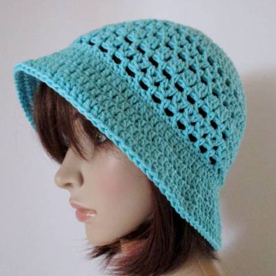 Sommer-Hut, Bucket Hat mit Lochmuster, Häkelhut, Hut, Sonnenhut