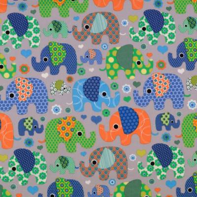Popelin Baumwollstoff Patchworkstoff Elefanten Grau - Blau