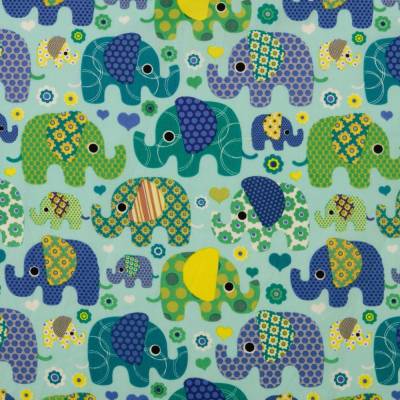 Popelin Baumwollstoff Patchworkstoff Elefanten Mint