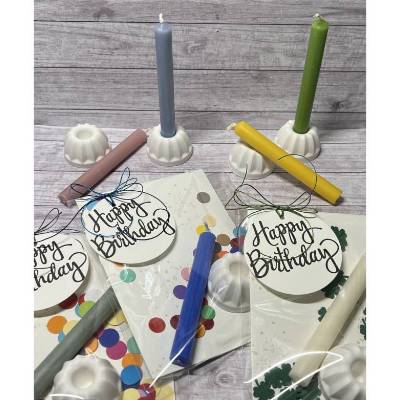 Geburtstag To Go, Kerze mit Gugelhupf als Kerzenständer & Konfetti oder Kleeblätter, Happy Birthday Geldgeschenk Raysin 