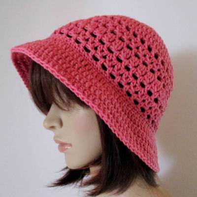 Sommer-Hut, Bucket Hat mit Lochmuster, Häkelhut, Hut, Sonnenhut