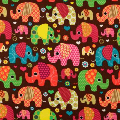 Popelin Baumwollstoff Patchworkstoff Elefanten Braun