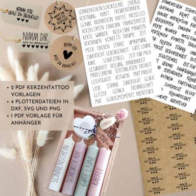 Nimm dir, was du brauchst - Dateien Paket PDF SVG PNG Vorlage Kerzentattoo Kerzensticker Kerzen Liebe Hoffnung Anhänger
