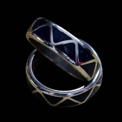Nativ American Onyx Ring – Original Navajo Chip Inlay, 925 Sterling, kleine Größen, Wedding-Ring