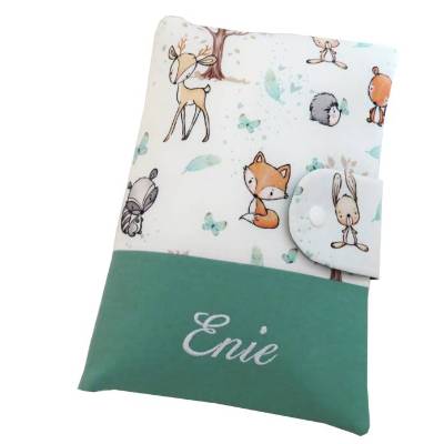 Windeltasche *Waldtiere/mint* Wickeltasche mit Feuchttüchertasche,Reißverschlusstasche,Schnullerband Personalisiert