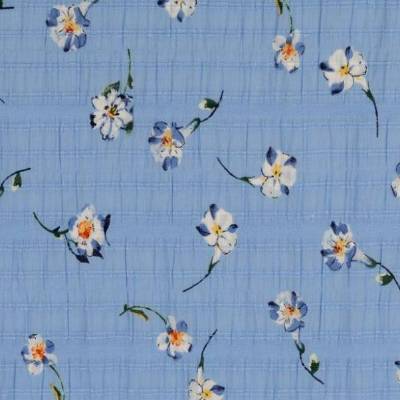 Baumwoll Slub Voile Blumen hellblau (1m/12,-€)