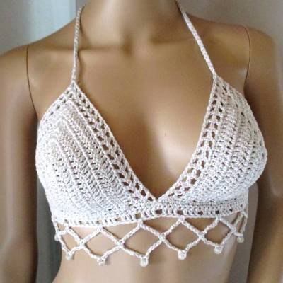 Bikinitop mit Perlenkante und Glitzer, Häkeltop, Bustier, Sommertop, Top, Bikini