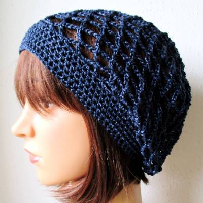 Mütze,  Dunkelblau mit dezentem Glanz, Sommermütze, Beanie, Netzmütze