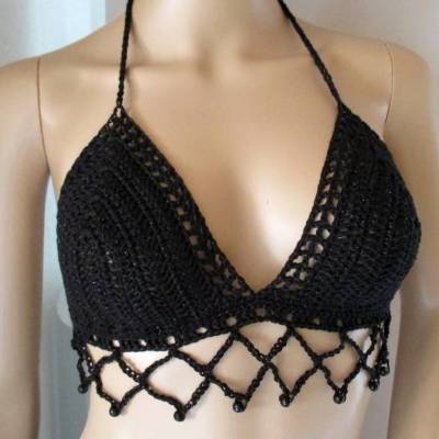 Bikinitop mit Perlenkante und Glitzer, Häkeltop, Bustier, Sommertop, Top, Bikini
