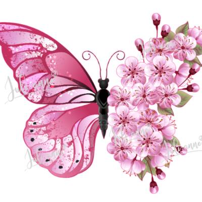 Bügelbild Schmetterling mit Blumen Rosa 