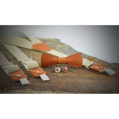 Stylishe Herren-Manschettenknöpfe für deinen perfekten Alltags-Look mit Lederinlay in cognac