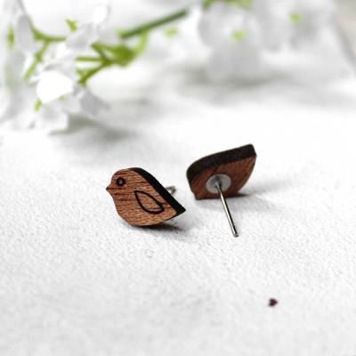 Holz Ohrstecker Vogel • Ohrschmuck | Ohrringe