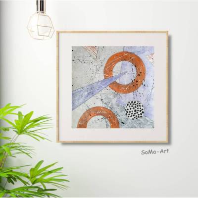 Modernes Acrylbild in Kombination mit Rost- und Flieder, Malerei auf Künstlerpapier, ungerahmt, Wandbild, Kunst