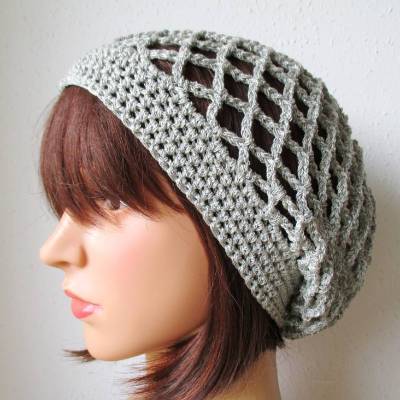 Mütze, Hellgrau mit Silberglitzer, Sommermütze, Beanie