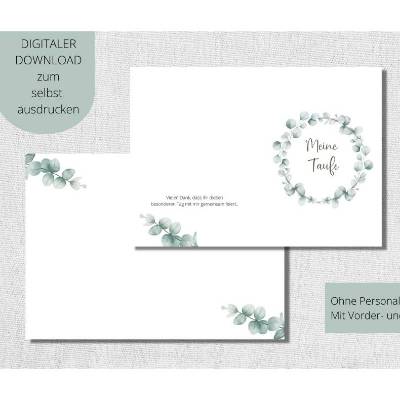 Digitaler Download | Kirchenheft Taufe digital | Eukalyptus Kranz | Taufheft Umschlag Neutral | Sofort Download | PDF se