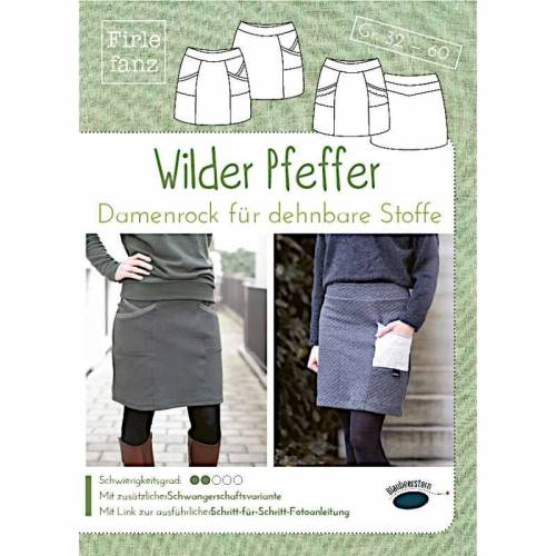 Papier-Schnittmuster Wilder Pfeffer, Damenrock für dehnbare Stoffe, Gr. 32-60
