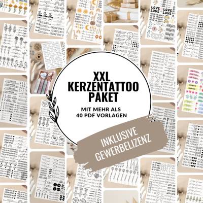 XXL PDF Kerzentattoo Paket inklusive Gewerbelizenz Bundle Kerzensticker Kerzen gestalten Glück Mama Geschenk Hochzeit Ge