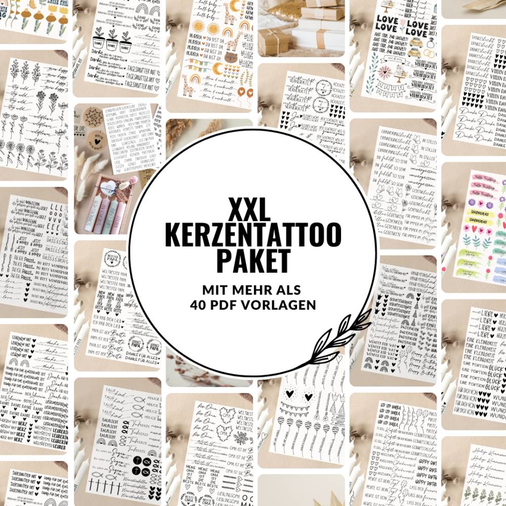 XXL PDF Kerzentattoo Paket Bundle Kerzensticker Kerzen gestalten Glück Mama Oma Freundin Geschenk Geschenkidee Hochzeit Bild 1
