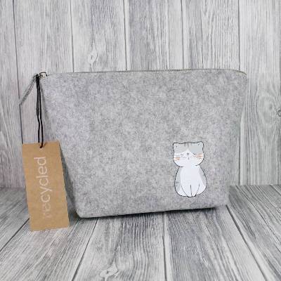 Schminktasche Kosmetiktasche Kulturtasche Filztasche Recycled Schminken Urlaub Krimskrams Katzen Filz Geschenk