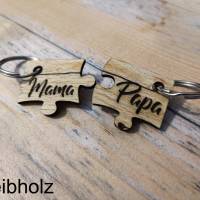 Personalisierte Holz Schlüsselanhänger Puzzle-Set – Geschenk zum Vatertag & Muttertag