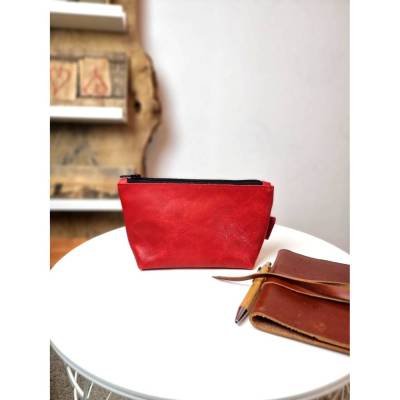 Kleine Tasche aus Leder, Ledertäschchen, Krimskramstasche in rot