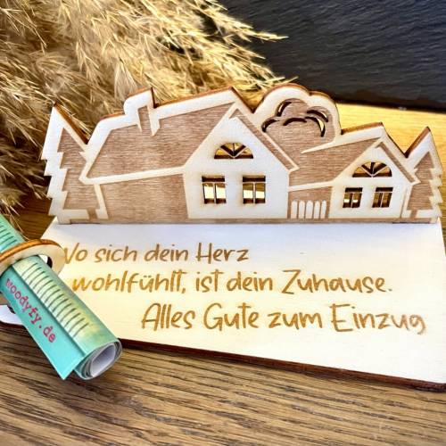 Geldscheinhalter Haus, Hausbau, Einweihung, Richtfest, Geburtstag, Geschenk, Wunschtext, Personalisierbar