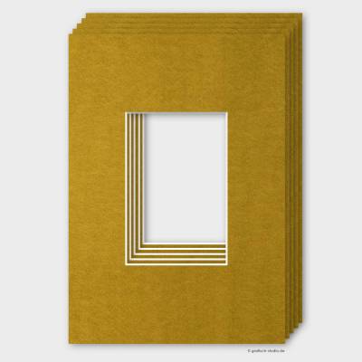 5-Pack, 21x30 cm Passepartouts, altgold, 2 mm Stärke, Ausschnitt 9,6x14,6 cm, für Fotos im 10x15 Format