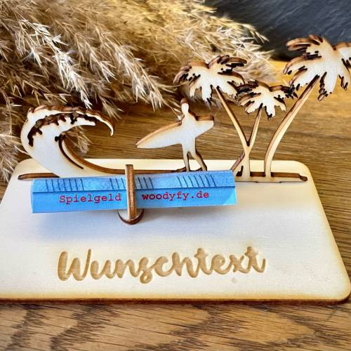 Geldscheinhalter Urlaub, Insel, Surfen, Geldgeschenk, Geburtstag, Geschenk, Wunschtext, Personalisierbar