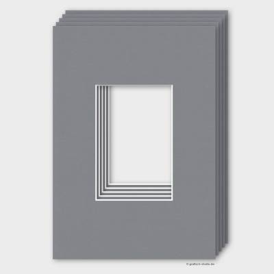 5-Pack, 21x30 cm Passepartouts, neutralgrau, 2 mm Stärke, Ausschnitt 9,6x14,6 cm, für Fotos im 10x15 Format