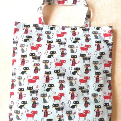 Stofftasche, Einkaufstasche, Shopper, Stoffbeutel, mit Katzen