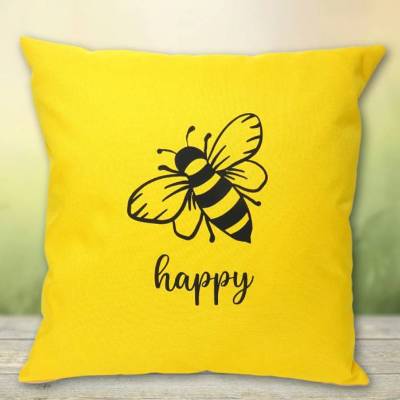 Outdoor Kissen gelb Biene be happy Outdoorstoff mit Reißverschluß Innenkissen, by BuntMixxDESIGN 