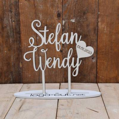Holz Cake Topper Hochzeit mit Herz – Individuelle Tortendeko aus Pappelsperrholz