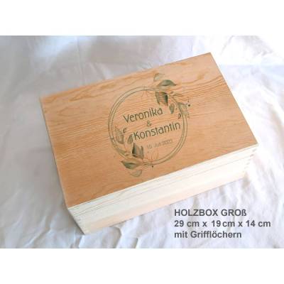 Erinnerungsbox aus Holz Hochzeit Salbei rund