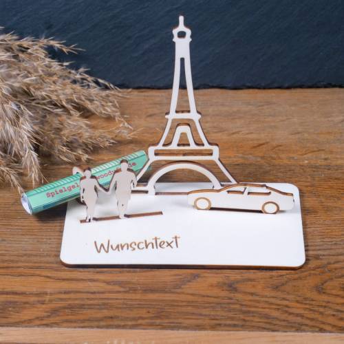 Geldscheinhalter Urlaub, Paris, Eiffelturm, Frankreich, Weltreise, Auto, Geldgeschenk, Geburtstag, Geschenk, Wunschtext,