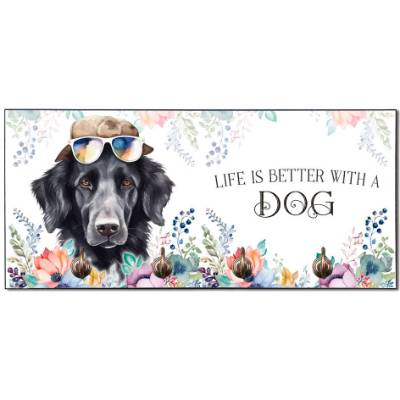 Hundegarderobe LIFE IS BETTER WITH A DOG mit Flat Coated Retriever