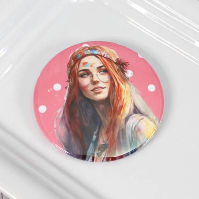 Hippie Button # Ø 58mm # Coole Festival-Girls (7) Peace Love Sommer Geschenk Geschenkidee Tasche Jacke Anstecknadel