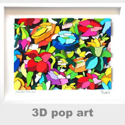 blumenbild 3D pop art blumen bild mit rahmen bunt personalisierbar blumenbilder fine art ewiger Blumenstrauss