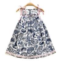 Kleid 104 / 110 blau weiß geblümt, Upcycling, Unikat, Strandkleid, Sommerkleid, Trägerkeid