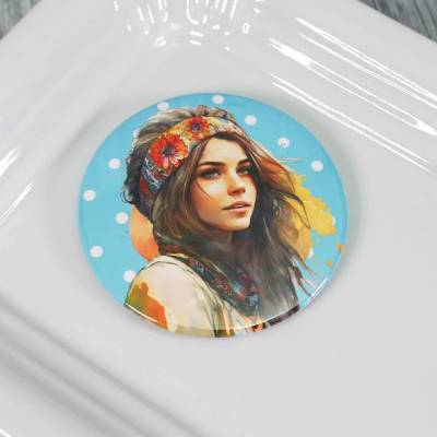 Hippie Button # Ø 58mm # Coole Festival-Girls (8) Peace Love Sommer Geschenk Geschenkidee Tasche Jacke Anstecknadel