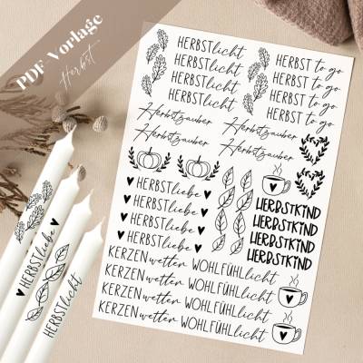Herbst PDF Vorlage Kerzentattoo Kerzensticker Kerzen Gestalten Herbstlicht Herbstliebe Herbstzauber Herbstkind Wohlfühll