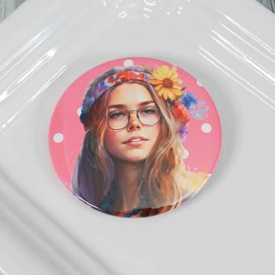 Hippie Button # Ø 58mm # Coole Festival-Girls (9) Peace Love Sommer Geschenk Geschenkidee Tasche Jacke Anstecknadel