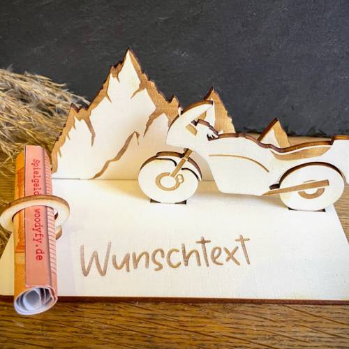 Geldscheinhalter Motorradtour, Urlaub, Bergtour, Pyrenäen, Geldgeschenk, Geburtstag, Geschenk, Wunschtext, Personalisier