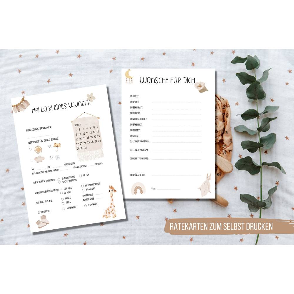 Babyshower Spiel zum ausdrucken | Babyparty Tippkarten | Baby Ratespiel | Boho Regenbogen Giraffe |  Sofortdownload Bild 3