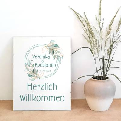 Wandbild Willkommensschild Salbei rund