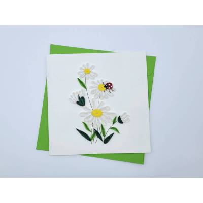 Quilling Grußkarte Gänseblümchen Marienkäfer - Papierkunst - Geburtstag - Muttertag