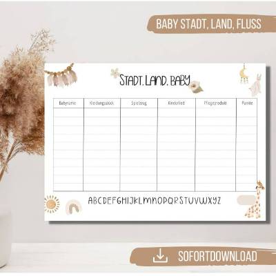 Boho Babyparty Baby Stadt, Land, Fluss Spiele PDF | Babyparty Boho Spiel | Baby Ratespiel | Baby Tabu PDF Download