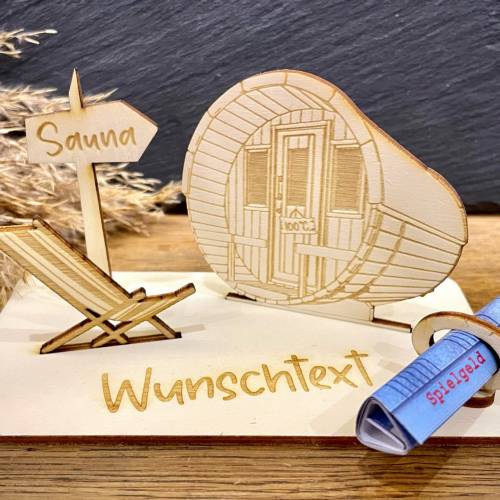 Geldscheinhalter Sauna, Wellness, Erholung, Entspannung, Geldgeschenk, Geburtstag, Geschenk, Wunschtext, Personalisierba